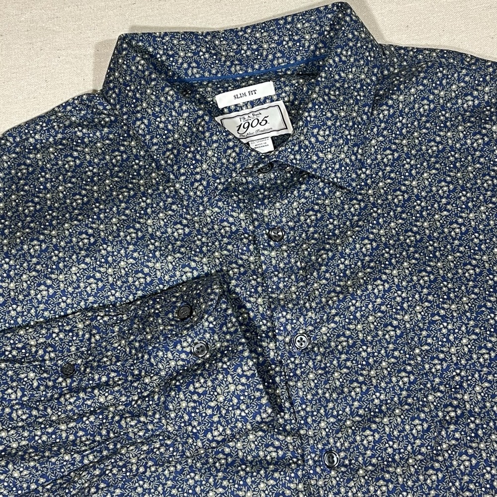 Jos A Bank 1905 Mens XXL Slim Fit Dress Shirt Stretch‎ Pocket Floral Blue Green